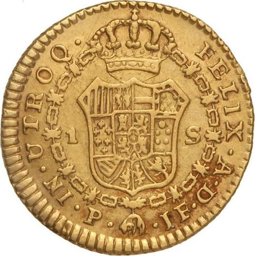 Reverse 1 Escudo 1805 P JF - Gold Coin Value - Colombia, Charles IV