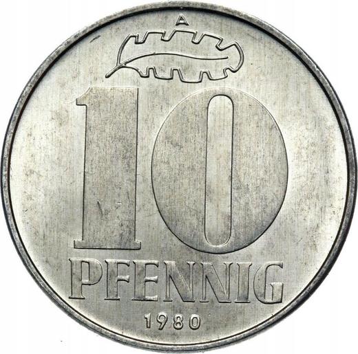 Аверс монеты - 10 пфеннигов 1980 года A - цена  монеты - Германия, ГДР