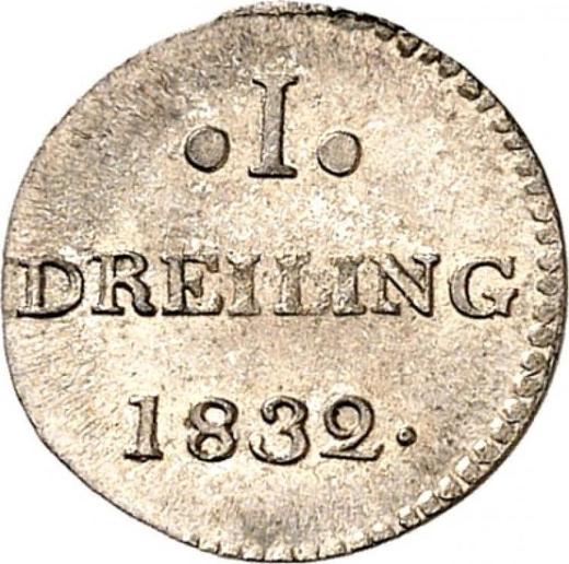 Reverso Dreiling 1832 H.S.K. - valor de la moneda  - Hamburgo, Ciudad libre de Hamburgo