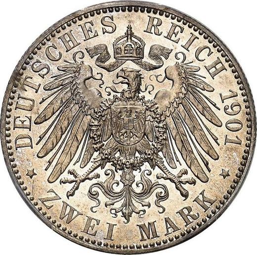 Reverso 2 marcos 1901 A "Oldemburgo" - valor de la moneda de plata - Alemania, Imperio alemán