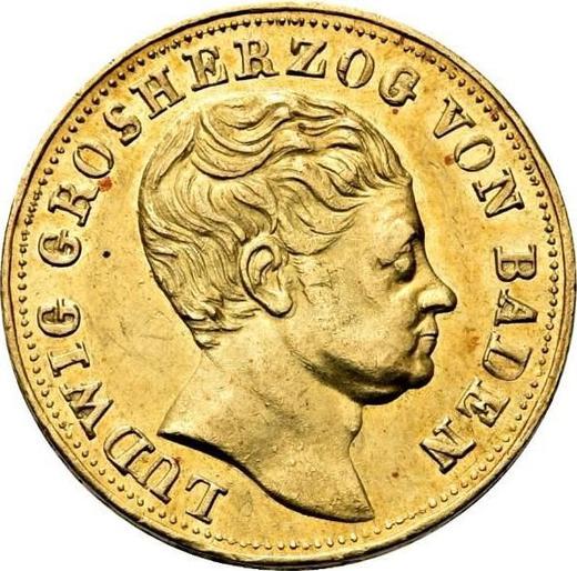 Аверс монеты - 5 гульденов 1826 года - цена золотой монеты - Баден, Людвиг I