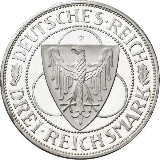Аверс монеты - 3 рейхсмарки 1930 года F "Освобождение Рейнской области" - цена серебряной монеты - Германия, Bеймарская республика