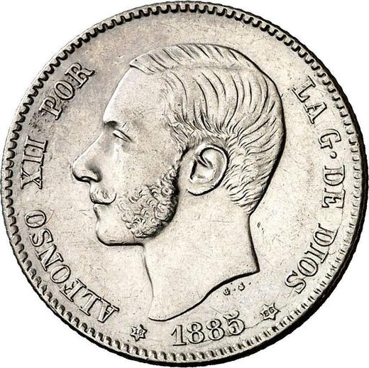 Awers monety - 1 peseta 1885 MSM - cena srebrnej monety - Hiszpania, Alfons XII