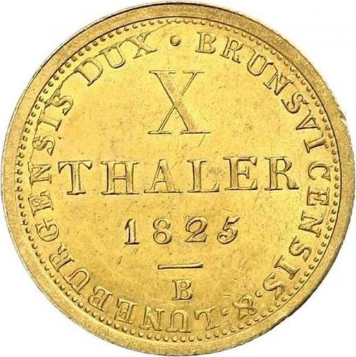 Реверс монеты - 10 талеров 1825 года B - цена золотой монеты - Ганновер, Георг IV