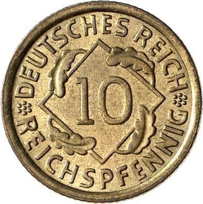 Аверс монеты - 10 рейхспфеннигов 1933 года J - цена  монеты - Германия, Bеймарская республика