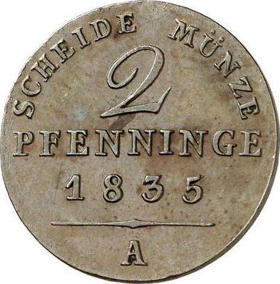 Реверс монеты - 2 пфеннига 1835 года A - цена  монеты - Пруссия, Фридрих Вильгельм III