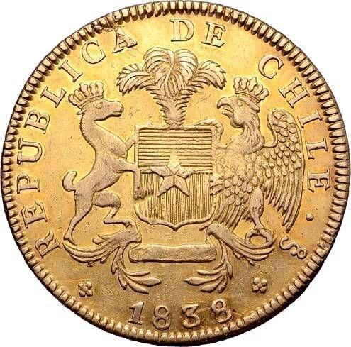 Avers 8 Escudos 1838 So IJ - Goldmünze Wert - Chile, Republik