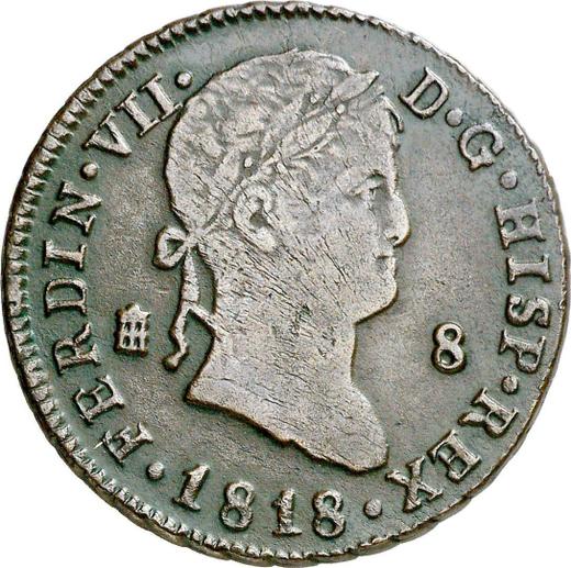 Anverso 8 maravedíes 1818 "Tipo 1815-1833" - valor de la moneda  - España, Fernando VII