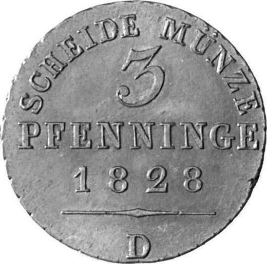 Reverso 3 Pfennige 1828 D - valor de la moneda  - Prusia, Federico Guillermo III