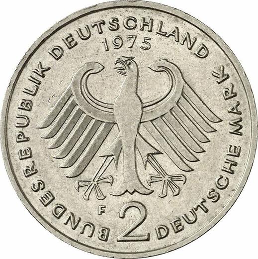 Rewers monety - 2 marki 1975 F "Theodor Heuss" - cena  monety - Niemcy, RFN