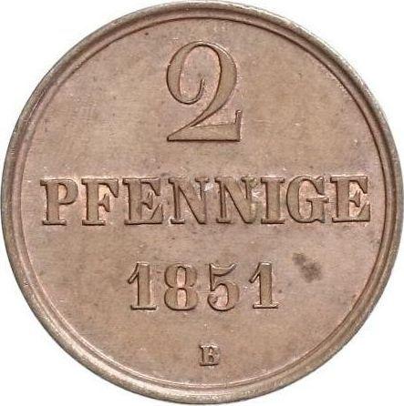 Reverso 2 Pfennige 1851 B - valor de la moneda  - Hannover, Ernesto Augusto 