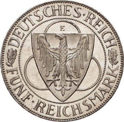 Аверс монеты - 5 рейхсмарок 1930 года E "Освобождение Рейнской области" - цена серебряной монеты - Германия, Bеймарская республика