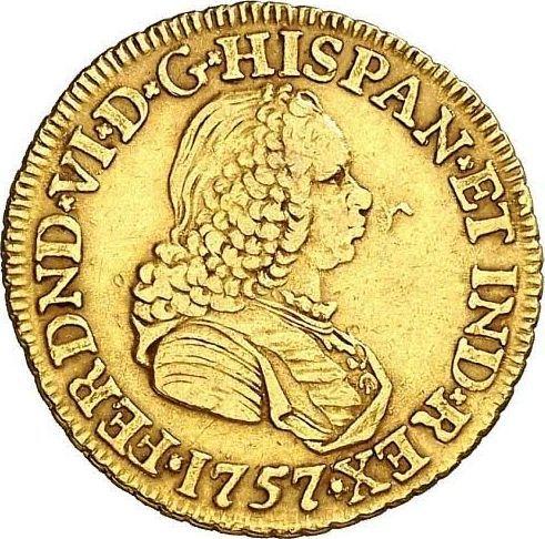 Аверс монеты - 2 эскудо 1757 NR J - Колумбия, Фердинанд VI