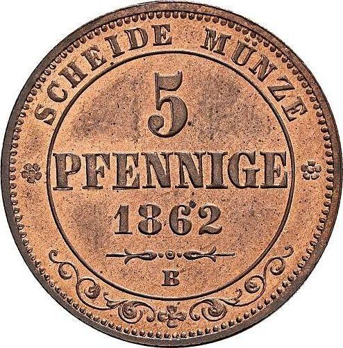 Реверс монеты - 5 пфеннигов 1862 года B - цена  монеты - Саксония, Иоганн