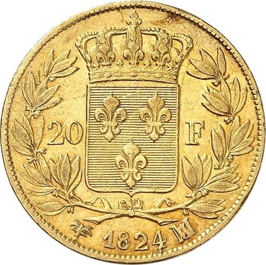 Reverse 20 Francs 1824 MA "Type 1816-1824" Marseille - France, Louis XVIII