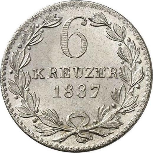 Rewers monety - 6 krajcarów 1837 - cena srebrnej monety - Badenia, Leopold