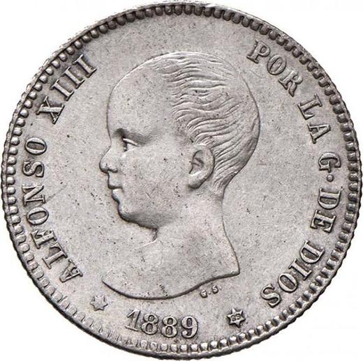 Аверс монеты - 1 песета 1889 года MPM - цена серебряной монеты - Испания, Альфонсо XIII