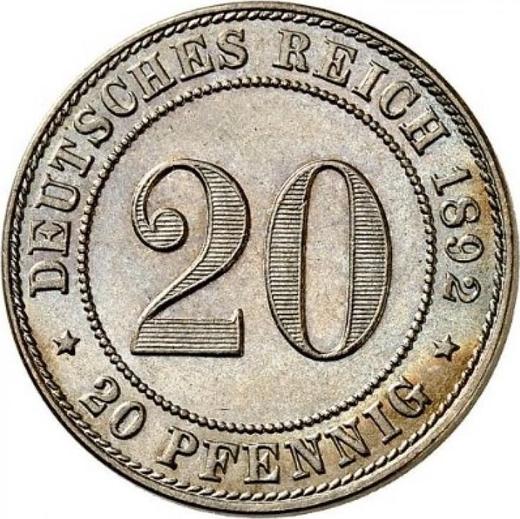 Anverso 20 Pfennige 1892 J "Tipo 1890-1892" - valor de la moneda  - Alemania, Imperio alemán