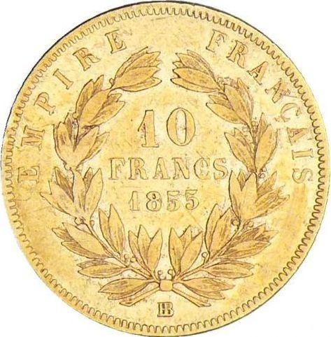 Reverso 10 francos 1855 BB "Tipo 1855-1860" Estrasburgo - valor de la moneda de oro - Francia, Napoleón III Bonaparte