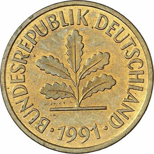 Rewers monety - 5 fenigów 1991 J - cena  monety - Niemcy, RFN