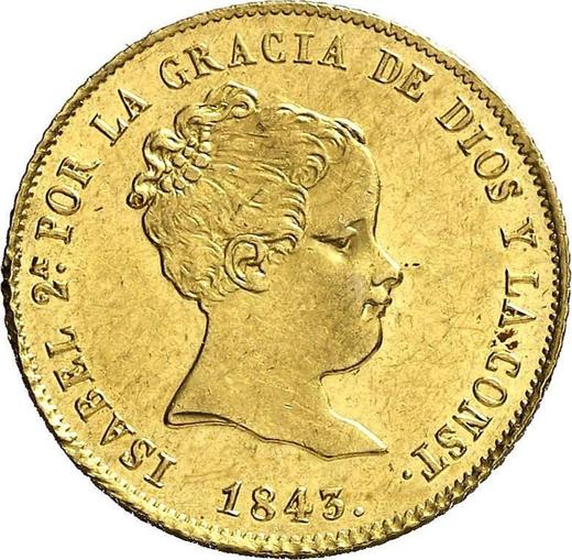 Аверс монеты - 80 реалов 1843 года M CL - цена золотой монеты - Испания, Изабелла II