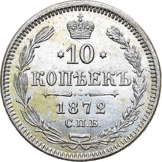 Reverso 10 kopeks 1872 СПБ HI "Plata ley 500 (billón)" - valor de la moneda de plata - Rusia, Alejandro II