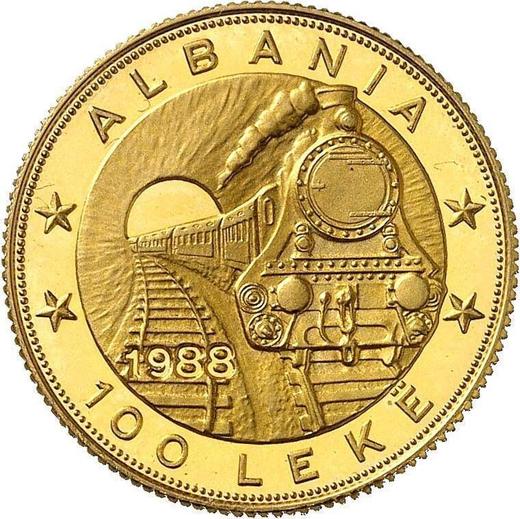 Аверс монеты - 100 леков 1988 года "Железная дорога" - цена золотой монеты - Албания, Народная Республика