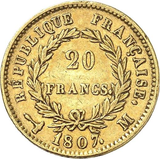 Reverso 20 francos 1807 M "Tipo 1806-1807" Toulouse - valor de la moneda de oro - Francia, Napoleón I Bonaparte