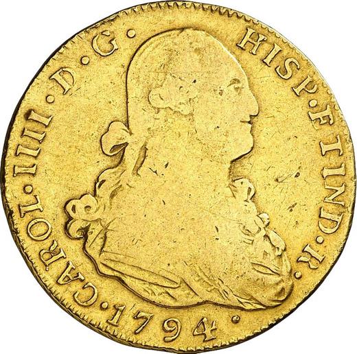 Anverso 4 escudos 1794 NG M - valor de la moneda de oro - Guatemala, Carlos IV