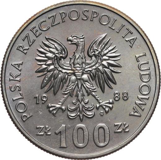 Аверс монеты - Пробные 100 злотых 1988 года MW "70-летие Великопольского восстания" Медно-никель - цена  монеты - Польша, Народная Республика