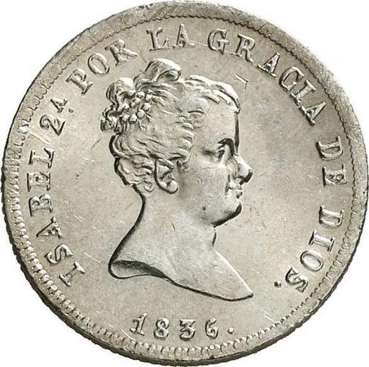 Аверс монеты - 2 реала 1836 года M CR - цена серебряной монеты - Испания, Изабелла II