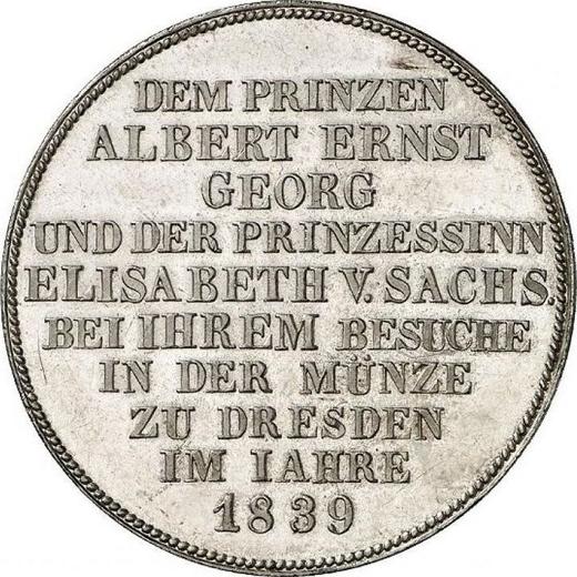 Reverso Tálero 1839 G "Visita a la Casa de la Moneda de Dresde" - valor de la moneda de plata - Sajonia, Federico Augusto II