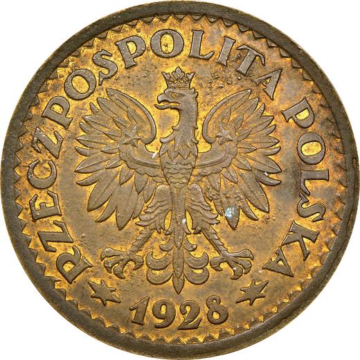 Аверс монеты - Пробный 1 злотый 1928 года "Венок из колосьев" Томпак - цена  монеты - Польша, II Республика