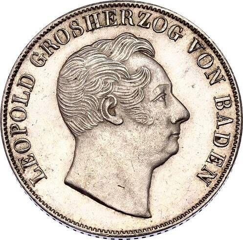Аверс монеты - 1 гульден 1850 года - цена серебряной монеты - Баден, Леопольд