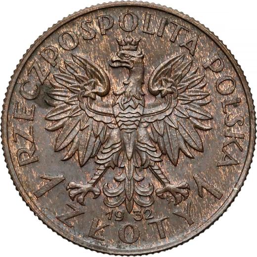 Аверс монеты - Пробный 1 злотый 1932 года "Полония" Бронза - цена  монеты - Польша, II Республика