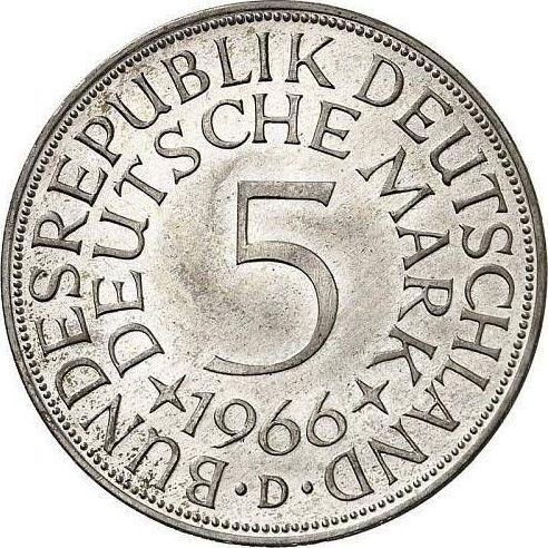 Anverso 5 marcos 1966 D - valor de la moneda de plata - Alemania, RFA