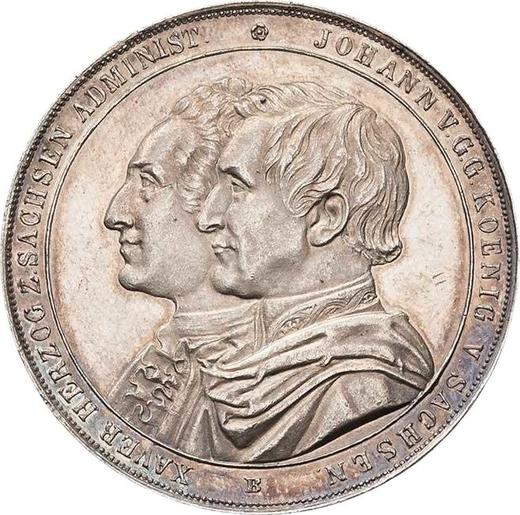 Аверс монеты - 2 талера 1866 года B "100 лет Горной академии" - цена серебряной монеты - Саксония-Альбертина, Иоганн