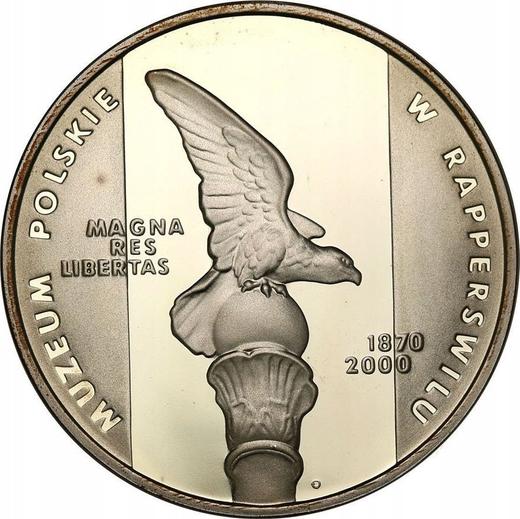 Reverso 10 eslotis 2000 MW EO "130 aniversario de la fundación del Museo Polaco de Rapperswil" - valor de la moneda de plata - Polonia, República moderna