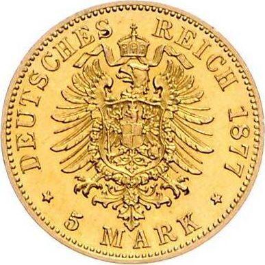 Reverso 5 marcos 1877 B "Prusia" - valor de la moneda de oro - Alemania, Imperio alemán