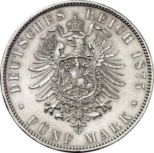 Reverso 5 marcos 1875 E "Sajonia" - valor de la moneda de plata - Alemania, Imperio alemán