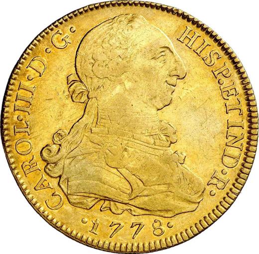 Аверс монеты - 8 эскудо 1778 года Mo FF - цена золотой монеты - Мексика, Карл III