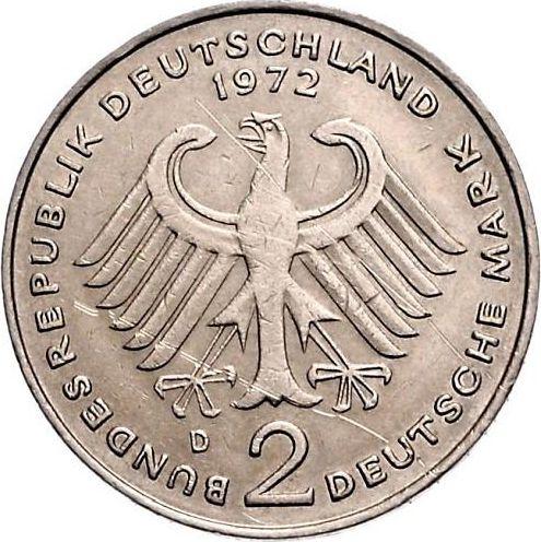 Реверс монеты - 2 марки 1970-1987 года "Теодор Хойс" Немагнитная - цена  монеты - Германия, ФРГ