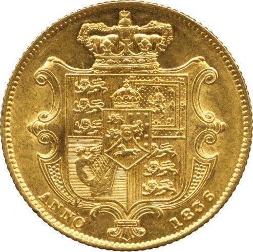 Reverso Soberano 1836 WW N en el escudo - valor de la moneda de oro - Gran Bretaña, Guillermo IV