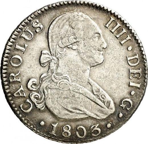 Аверс монеты - 2 реала 1803 года S CN - цена серебряной монеты - Испания, Карл IV