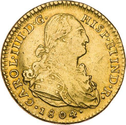 Аверс монеты - 2 эскудо 1804 года P JF - цена золотой монеты - Колумбия, Карл IV