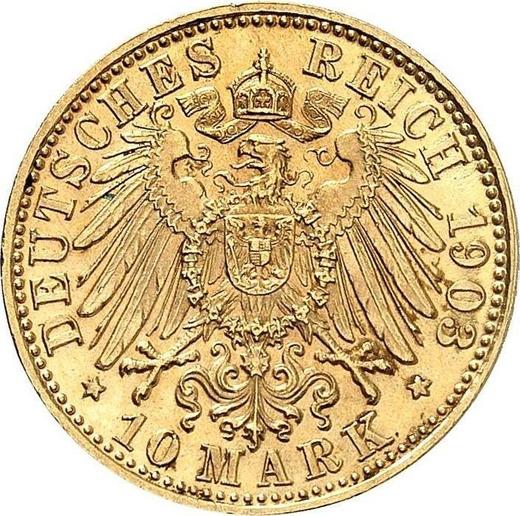 Reverso 10 marcos 1903 D "Bavaria" - valor de la moneda de oro - Alemania, Imperio alemán