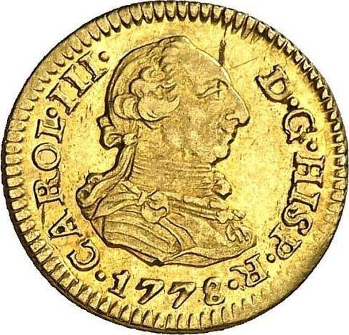 Obverse 1/2 Escudo 1778 S CF - Gold Coin Value - Spain, Charles III