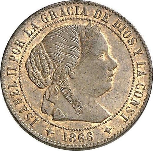 Аверс монеты - 1/2 сентимо эскудо 1866 года OM Четырёхконечные звезды - цена  монеты - Испания, Изабелла II