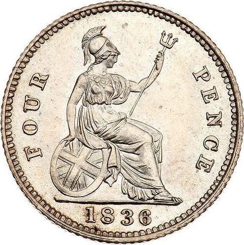 Реверс монеты - 4 пенса (1 Грот) 1836 года - цена серебряной монеты - Великобритания, Вильгельм IV