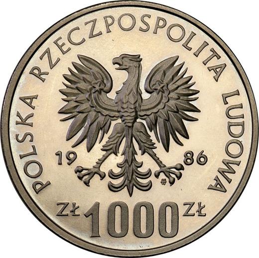 Аверс монеты - Пробные 1000 злотых 1986 года MW ET "Сова" Никель - цена  монеты - Польша, Народная Республика
